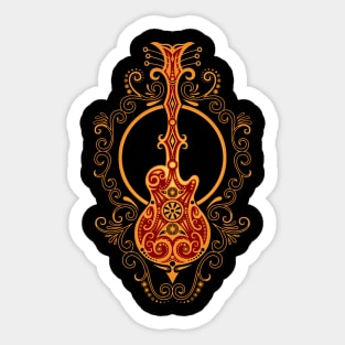 Intricate Red and Yellow Electric Guitar Design Sticker